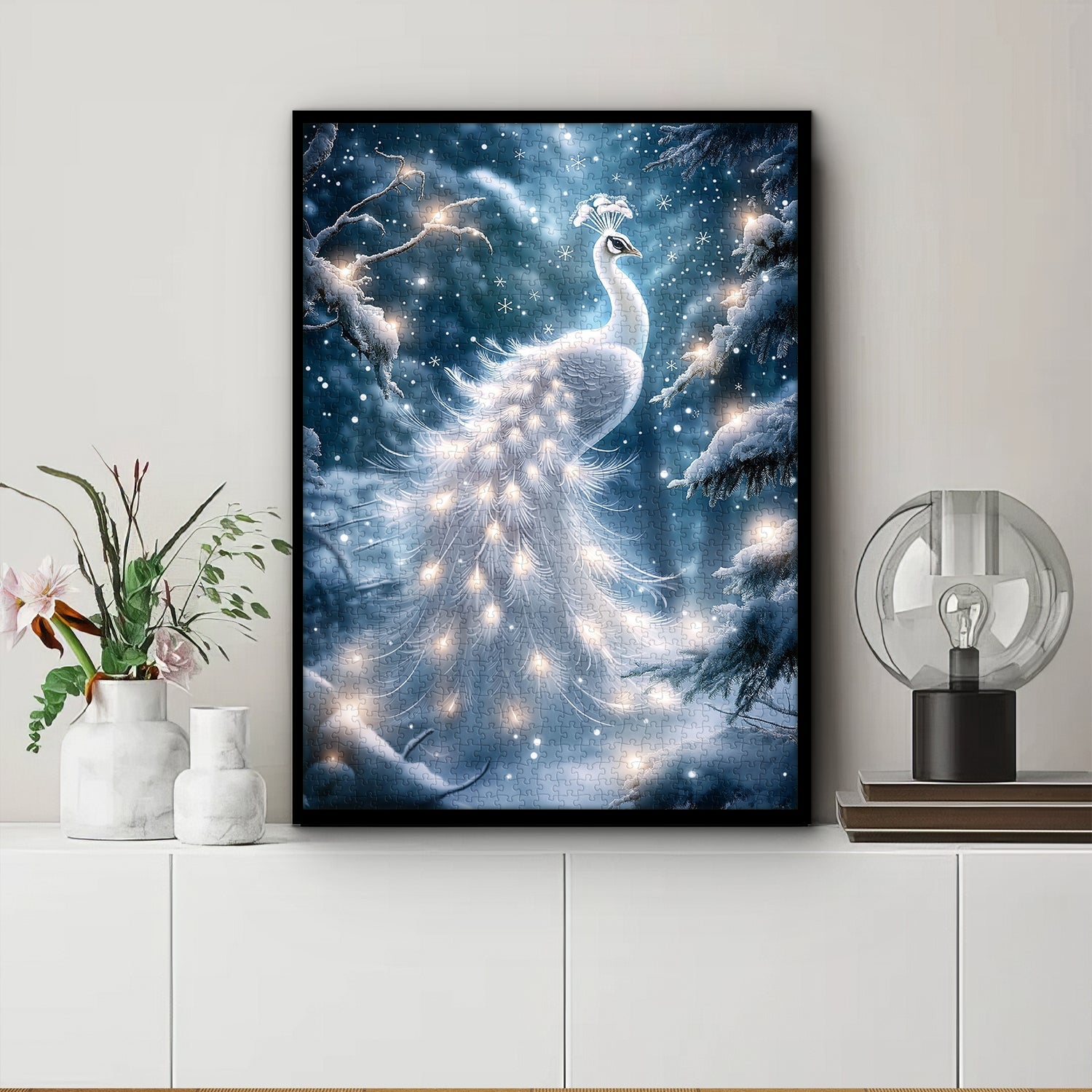 Snowlit Peacock Jigsaw Puzzle 1000 Pieces
