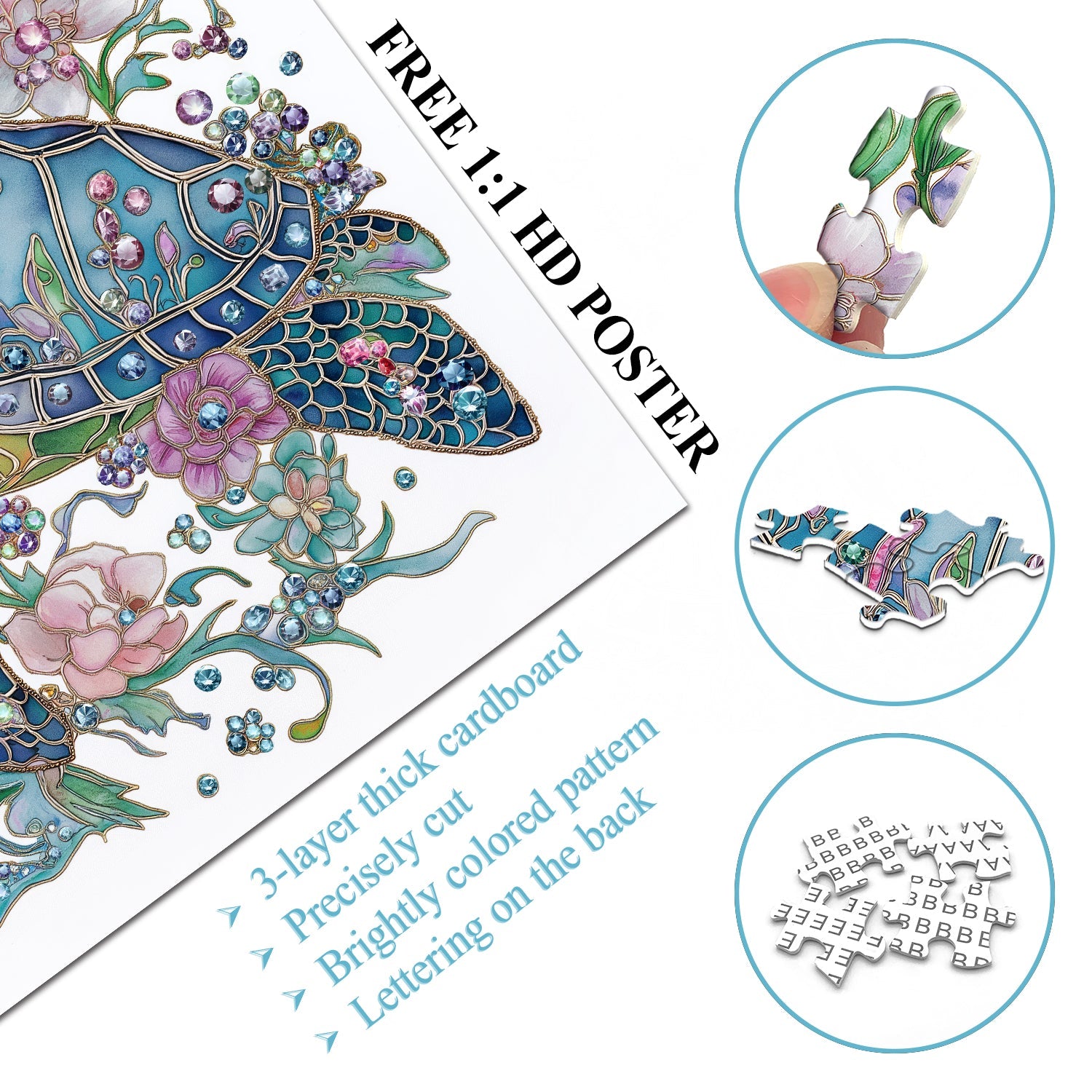 Pielle de rompecabezas de tortuga brillante 1000 piezas