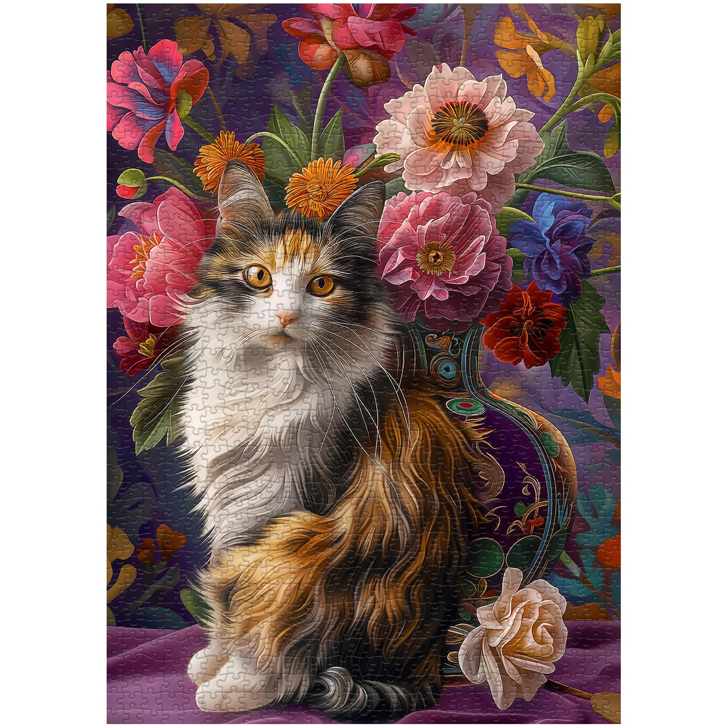 Cat y flores rompecabezas Puzzle 1000 piezas