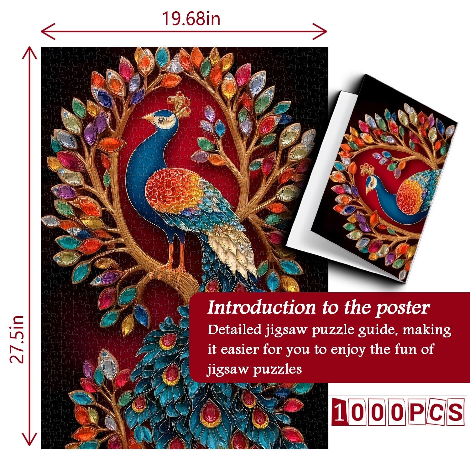 Rompecabezas de pavo real con joyas, 1000 piezas