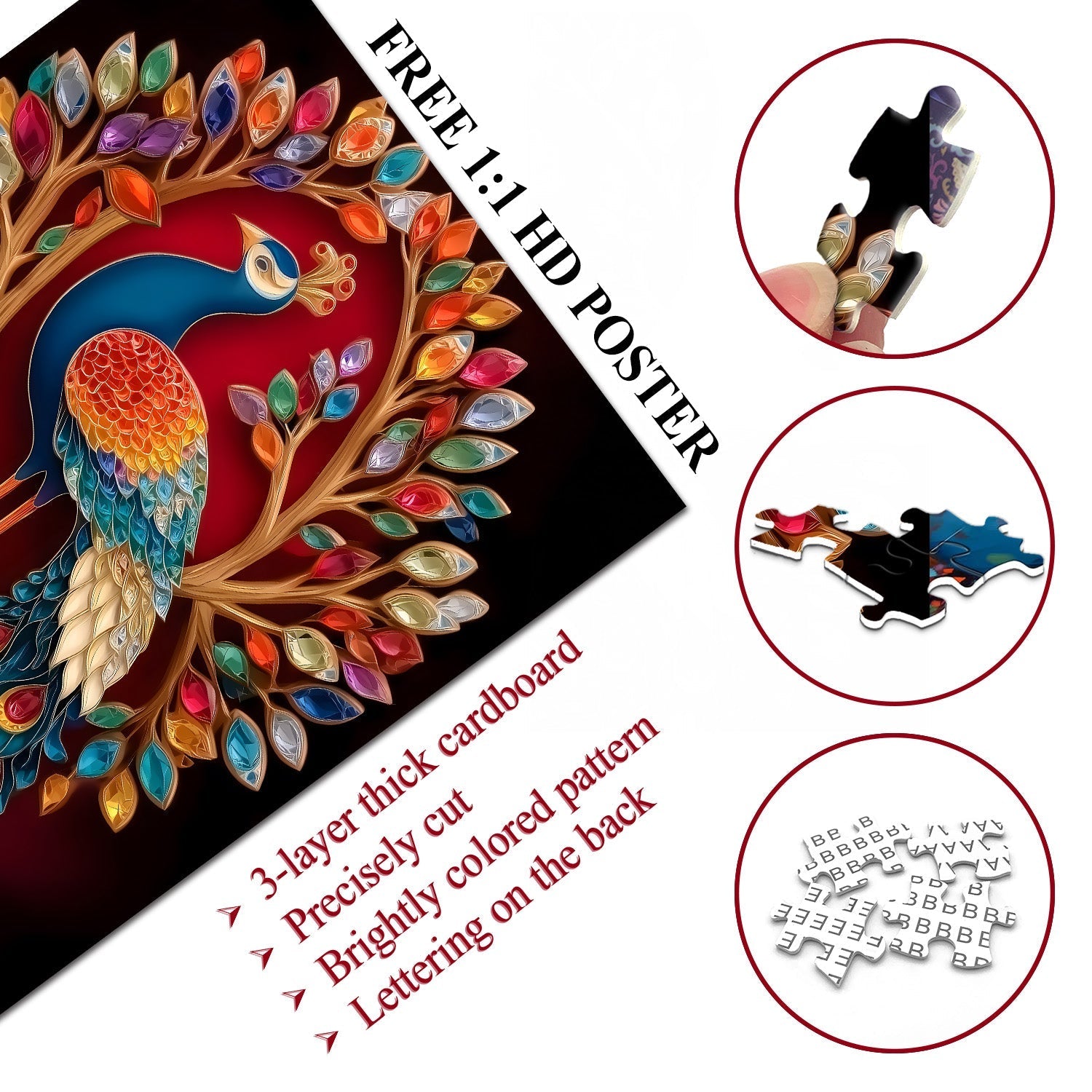 Rompecabezas de pavo real con joyas, 1000 piezas