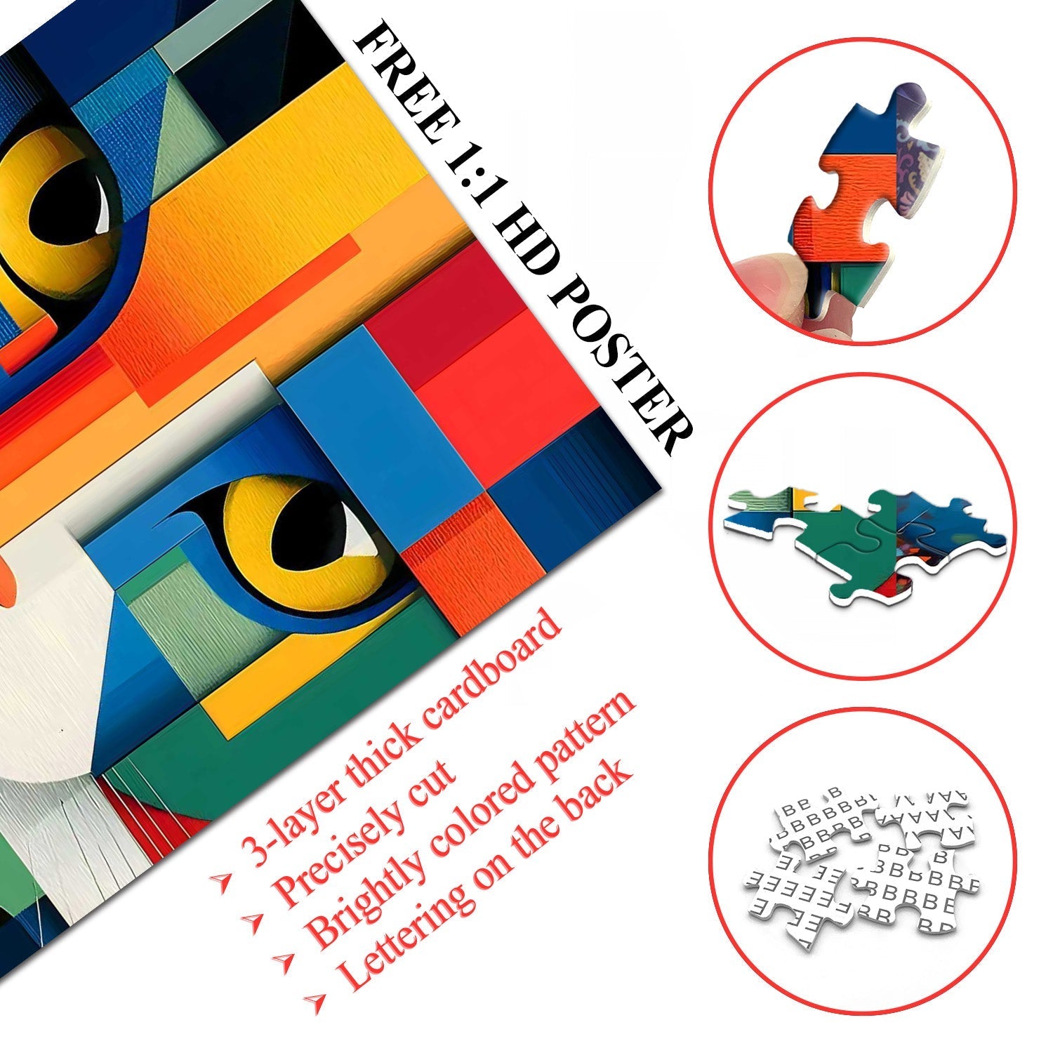 Rompecabezas geométrico de arte de gato, 1000 piezas