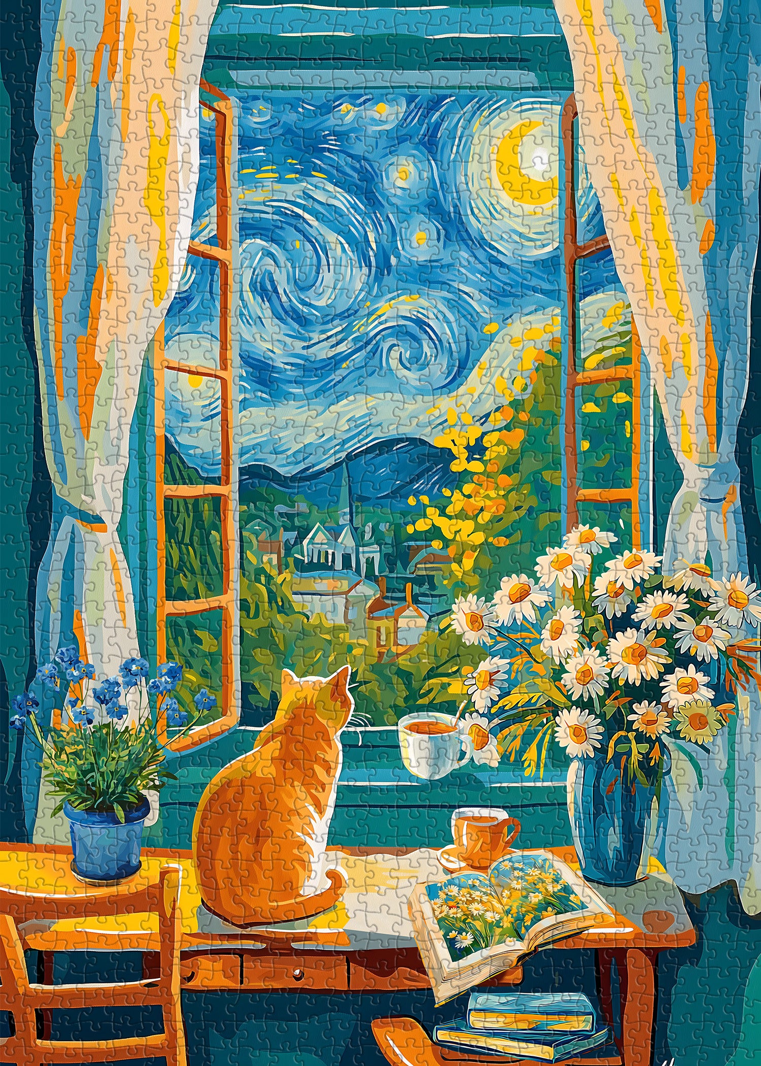 Starry Night Cat Jigsaw Puzzle 1000 pièces