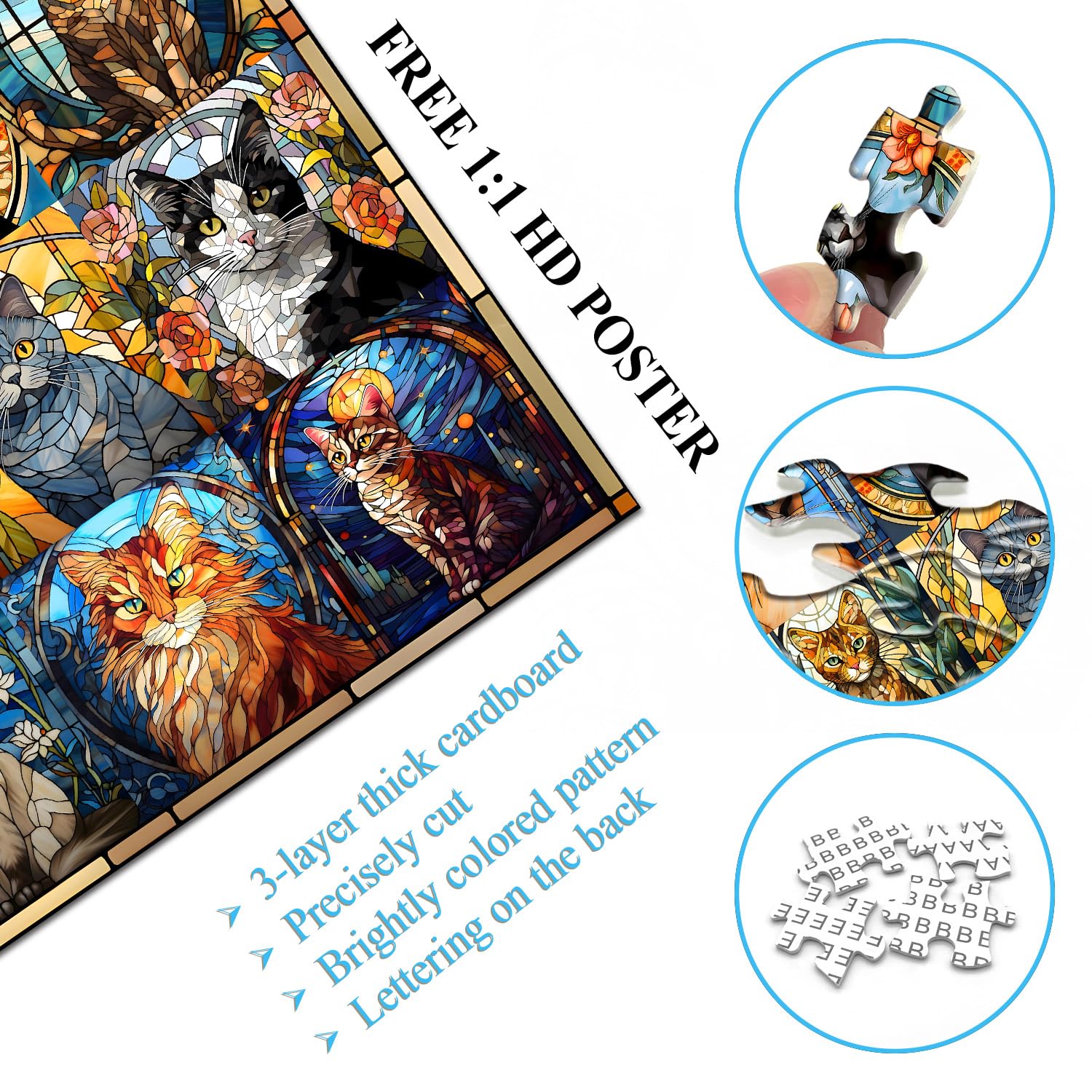Cat de vidrio Gat rompecabezas Puzzle 1000 piezas