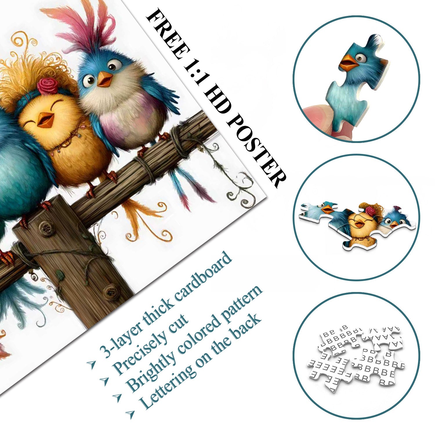 Puzzle con uccelli dei cartoni animati, 1000 pezzi