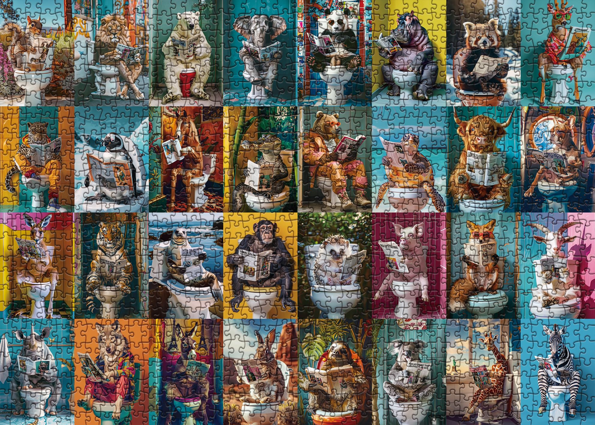 Animaux sur les toilettes puzzle 1000 pièces