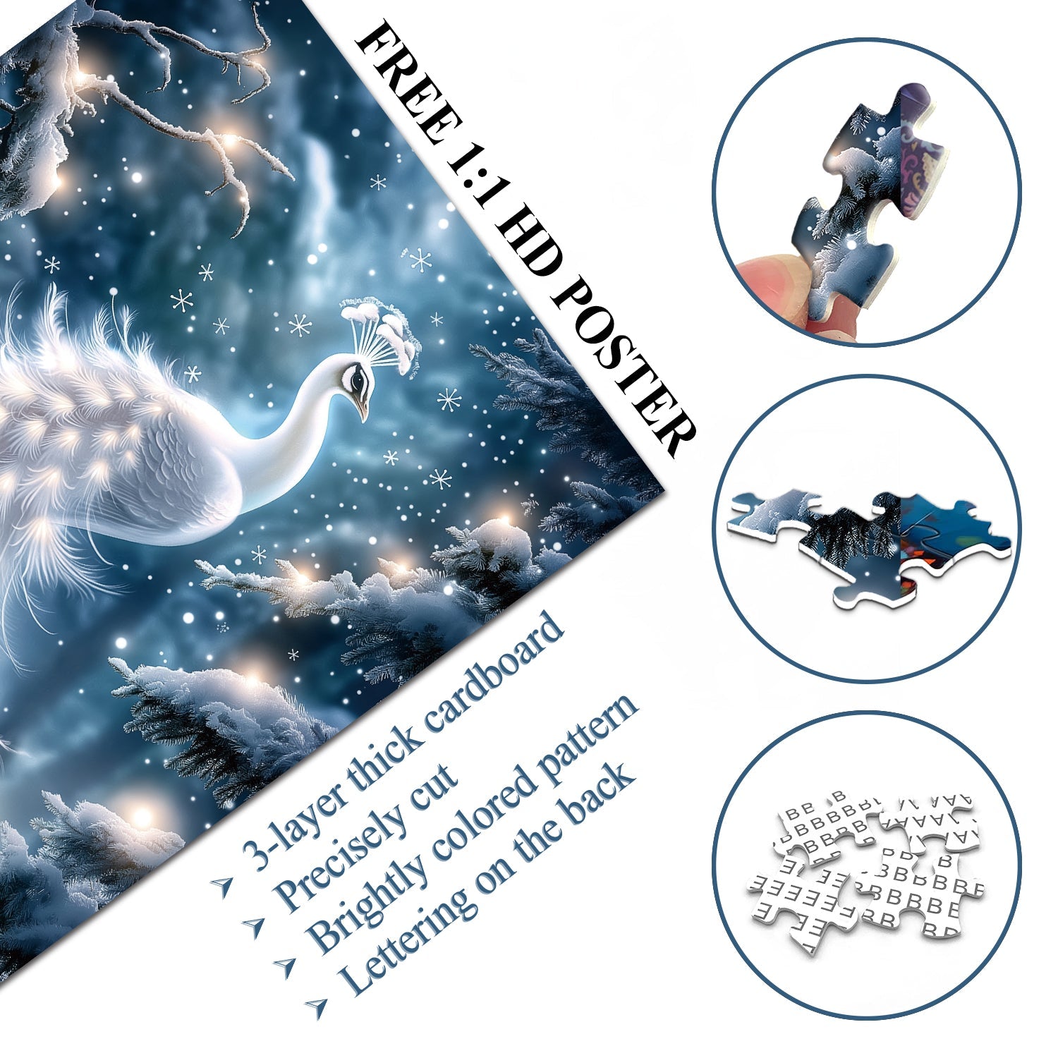 Snowlit Peacock Jigsaw Puzzle 1000 Pieces