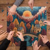 Puzzle del villaggio del tramonto dorato, 1000 pezzi