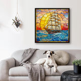 Stained Glass Sunset Saiboat Jigsaw Puzzle 1000 Pieces